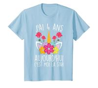 J'Ai 4 Ans C'est Moi La Star Cadeau Fête Anniversaire Fille T-Shirt, Enfant, Bleu Céleste, 3 Ans