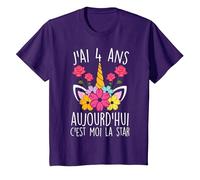 J'Ai 4 Ans C'est Moi La Star Cadeau Fête Anniversaire Fille T-Shirt, Enfant, Violet, 3 Ans
