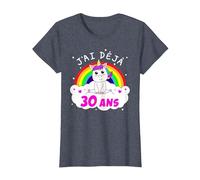 J'Ai Deja 30 Ans Anniversaire Femme Cadeau Licorne T-Shirt, Femme, Bleu Chiné, XS
