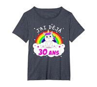 J'Ai Deja 30 Ans Anniversaire Femme Cadeau Licorne T-Shirt, Femme Grandes Tailles, Bleu Chiné, 4X