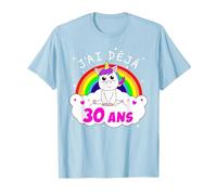 J'Ai Deja 30 Ans Anniversaire Femme Cadeau Licorne T-Shirt, Homme, Bleu Céleste, L