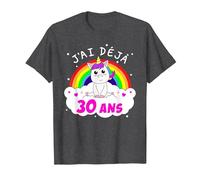 J'Ai Deja 30 Ans Anniversaire Femme Cadeau Licorne T-Shirt, Homme, Chiné Foncé, 6XL