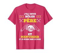 J'Ai Deux Rôles Père et Menuisier Et Je Déchire Cadeau Papa T-Shirt, Homme, Rouge Chiné, L