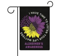 J'ai le temps de vous écouter. Votre vie compte. Thème de sensibilisation à la maladie d'Alzheimer, drapeaux de jardin double face de 30 x 45 cm.