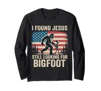 J'Ai trouvé Jésus Toujours à la Recherche du Drapeau américain rétro Bigfoot Manche Longue