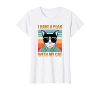 J'Ai Un Plan avec Mon Chat T-Shirt Graphique avec Valeur, Femme, Blanc, XL