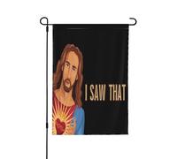 J'ai vu ce drapeau de jardin drôle avec Jésus, Dieu chrétien et la croix du Christ (édition limitée 2024), double format 71 x 102 cm, pour la décoration extérieure de la maison.