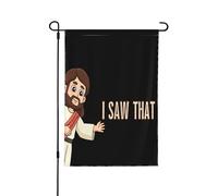 J'ai vu ce drapeau de jardin drôle avec Jésus, Dieu chrétien et la croix du Christ (édition limitée 2024), double format 71 x 102 cm, pour la décoration extérieure de la maison.