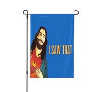 J'ai vu ce drapeau de jardin drôle avec Jésus, Dieu chrétien et la croix du Christ (édition limitée 2024), double format 71 x 102 cm, pour la décoration extérieure de la maison.