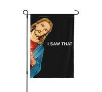 J'ai vu ce drapeau de jardin drôle avec Jésus, Dieu chrétien et la croix du Christ (édition limitée 2024), double format 71 x 102 cm, pour la décoration extérieure de la maison.