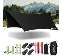 JAICOM Camping Bâche Anti-Pluie, 3.6x2.9m Tarp Rain Fly, avec Oeillets, Piquets en Aluminium, Nylon Corde, Clip de Bâche Tente, Imperméable et résistant aux UV pour Extérieur, Randonnée, Hamac