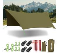 JAICOM Camping Bâche Anti-Pluie, 3.6x2.9m Tarp Rain Fly, avec Oeillets, Piquets en Aluminium, Nylon Corde, Clip de Bâche Tente, Imperméable et résistant aux UV pour Extérieur, Randonnée, Hamac
