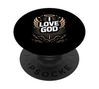 J'aime Dieu : auréole céleste, ailes, rayons PopSockets PopGrip Adhésif
