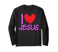 J'aime Jésus-Christ Name Men Guy BFF Heart God Bible Blessed Manche Longue
