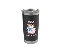 J'aime Jésus et les chats, amoureuse des papillons floraux, maman et dame mignonne Gobelet isotherme en acier inoxydable double paroi