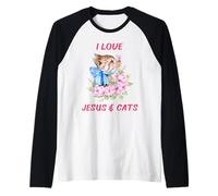 J'aime Jésus et Les Chats, Amoureuse des Papillons Floraux, Maman et Dame Mignonne Manche Raglan