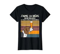J'aime La Bière Mon Chien Beagle Humour Dog Lover Cadeau T-Shirt, Femme, Noir, L