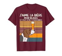 J'aime La Bière Mon Chien Beagle Humour Dog Lover Cadeau T-Shirt, Homme, Marron, XL