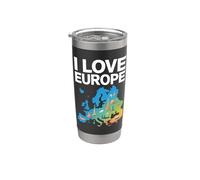 J'aime la carte de l'Europe, les points de repère et les icônes Gobelet isotherme en acier inoxydable double paroi