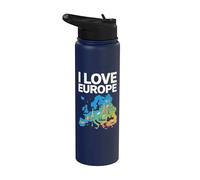 J'aime la carte de l'Europe, les points de repère et les icônes Stainless Steel Insulated Water Bottle