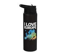 J'aime la carte de l'Europe, les points de repère et les icônes Stainless Steel Insulated Water Bottle