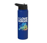 J'aime la carte de l'Europe, les points de repère et les icônes Stainless Steel Insulated Water Bottle