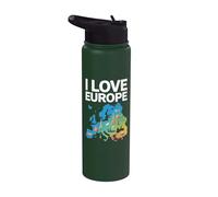 J'aime la carte de l'Europe, les points de repère et les icônes Stainless Steel Insulated Water Bottle
