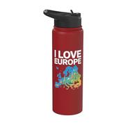 J'aime la carte de l'Europe, les points de repère et les icônes Stainless Steel Insulated Water Bottle
