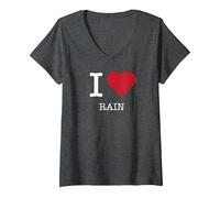 J'aime la Pluie, J'aime la Pluie T-Shirt avec Col en V, Femme, Chiné Foncé, M