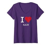 J'aime la Pluie, J'aime la Pluie T-Shirt avec Col en V, Femme, Violet, S