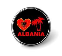 J'aime l'Albanie. Badge Rond en Forme de cœur avec Drapeau albanais. Accessoire décoratif pour Hommes et Femmes. Broche/Bouton en métal pour Revers de Veste, Costume, Chapeau ou déguisement.