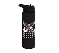 J'aime l'Amérique Eagle Wings Stars Stainless Steel Insulated Water Bottle