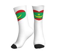 J'Aime Le Drapeau De La Mauritanie Et Le Cœur Des Mauritaniens Femme Homme Chaussette De Course Comfort Chaussettes De Tennis Respirant Socquette D'Équipage Pour Sport Marche Randonnée