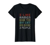 J'aime Le thé Ramen Boba Mon Chat Peut-être 3 Personnes Dictons drôles T-Shirt Graphique avec Valeur