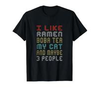 J'aime Le thé Ramen Boba Mon Chat Peut-être 3 Personnes Dictons drôles T-Shirt Graphique avec Valeur