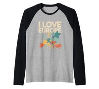 J'aime Les Amoureux des Cartes de l'europe et Les explorateurs de Voyages Manche Raglan