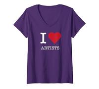 J'aime Les Artistes, J'aime Les Artistes T-Shirt avec Col en V, Femme, Violet, XL