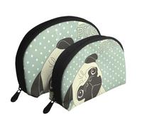 J'aime Les carlins, Trousse de Maquillage Coquille Femme Petit Porte-Monnaie Trousse de Toilette Trousse à cosmétiques 2 pièces