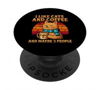 J'aime Les Chats et Le café et Peut-être Que J'aime Les Chats drôles, Les Femmes et Les Filles PopSockets PopGrip Adhésif