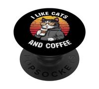 j'aime les chats et le café PopSockets PopGrip Adhésif