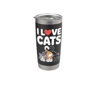 J'aime les chats, mes amis félins au cœur mignon Gobelet isotherme en acier inoxydable double paroi