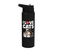 J'aime les chats, mes amis félins au cœur mignon Stainless Steel Insulated Water Bottle
