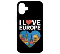 J'aime les destinations de voyage emblématiques de l'Europe Coque pour iPhone 16 Plus