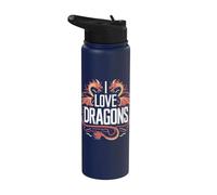 J'aime les dragons, créatures mythiques féroces Stainless Steel Insulated Water Bottle