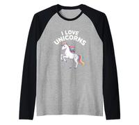 J'aime les licornes, arc-en-ciel, magie et fantaisie Manche Raglan