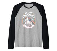 J'aime les licornes, jolies étoiles magiques arc-en-ciel Manche Raglan