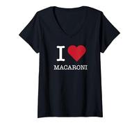 J'aime Les Macaronis, J'adore Les Macaronis T-Shirt avec Col en V, Femme, Noir, XXL
