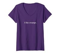 J'aime Les Marais T-Shirt avec Col en V, Femme, Violet, M