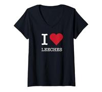 J'aime Les sangsues, J'adore Les sangsues T-Shirt avec Col en V, Femme, Noir, XL