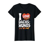 J'aime Les teckels avec des Chiens en Forme de cœur T-Shirt Graphique avec Valeur, Femme, Noir, L